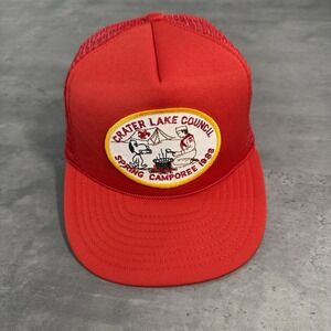 Vintage 80s‎ Boy Scouts Of America Snapback Hat Red Trucker 1988 Crater Lake OR